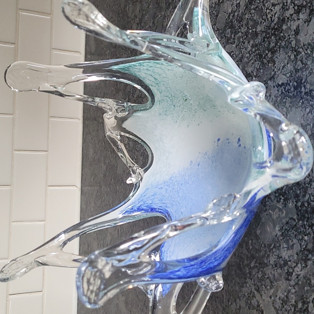 Murano Blue and Green Pulled Glass Tentacles Bowl - Picture 3 of 10